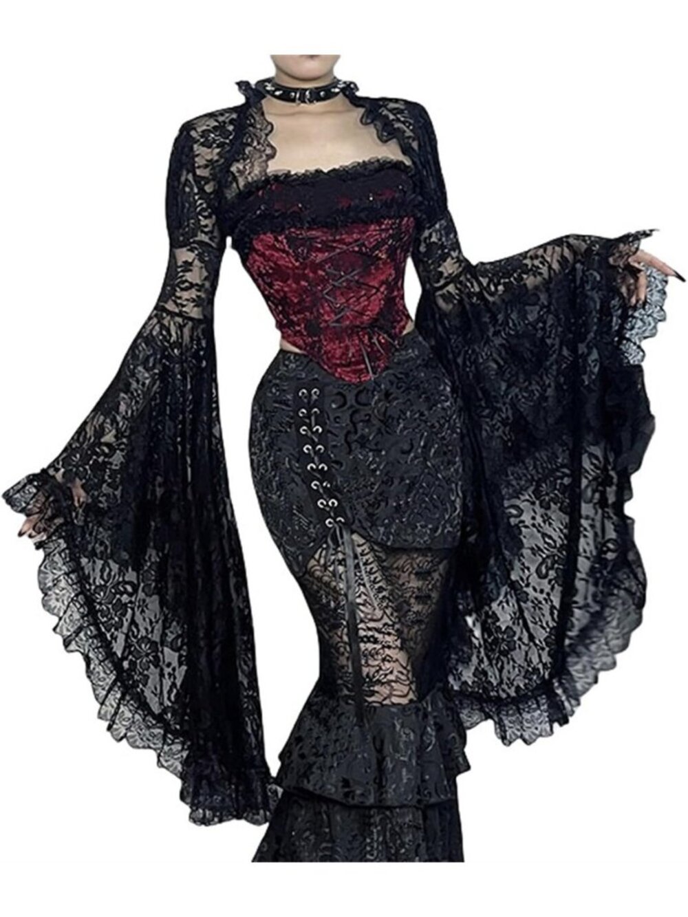 Gothic Victorian Lace Bolero Shrug Top, Sheer Bell Sleeve Y2K Rave Style